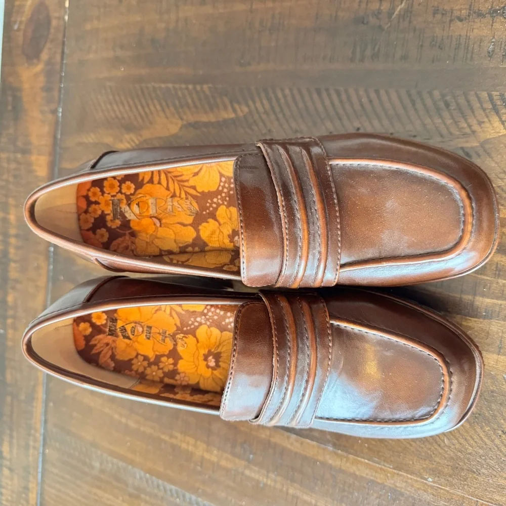 Korks Regina Brown Leather Platform Loafer Heel size 6 Never Worn - Picture 7 of 12